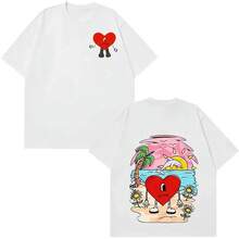 Unisex Vintage Rabbit T-Shirt, Harajuku Style, Latin Music Theme, Short Sleeve, Cotton, Comfortable Fit, Ideal For Music Fans - White T-shirt - View 4