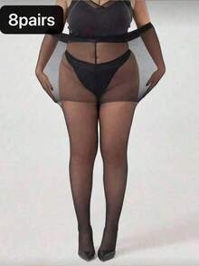1/2/4/6/8 Pairs Plus Size Women's 20D Reinforced Crotch Pantyhose - Black - View 16