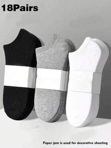 18 Pairs Unisex Sports Socks, Women Short Socks In White/Black/Gray, Invisible Socks, Solid Color Minimalist Women's Boat Socks, Disposable Thin Breathable Women's Boat Socks For Summer & Autumn, Suitable For Casual Daily Wear, Available In 1/2/6/12/18/24/30/36/40 Pairs - Multicolor - View 9