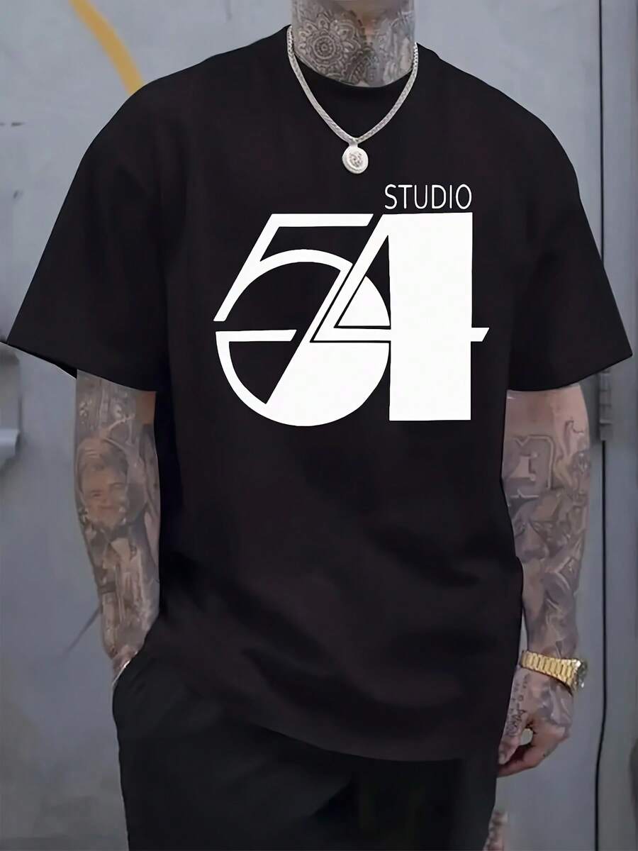 Camiseta de Hombre Elegante de Manga Corta con Estampados - Negro - Ver 1