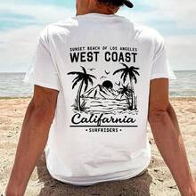 Men's Loose Fit Short Sleeve T-Shirt:  "West Coast California" Print, Stylish Design | Ideal For Summer, Beach Vacations, Or Everyday Wear, Easy To Match - 白色 1 - 查看 6