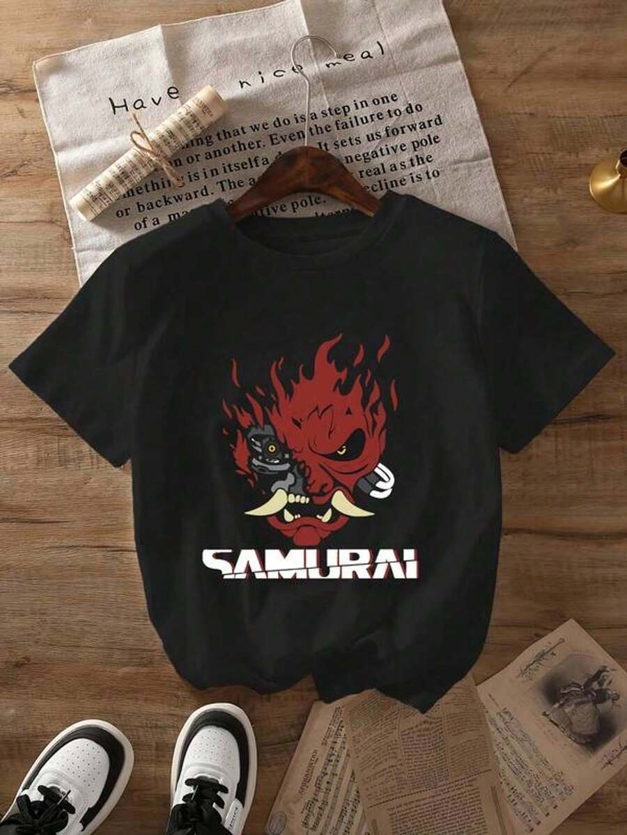 Camiseta con estampado gráfico Cyberpunk All Match, manga corta, cuello redondo, top casual para verano y primavera, ropa de mujer, camiseta Y2K Hip Hop.