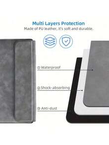 Leather Laptop Protective Case With A Stand, Ergonomic Protective Case, Waterproof And Ultra-Thin Protective Case, Suitable For 13.3-Inch Laptops - In Solid Color Pattern - Dark Grey - View 4