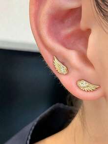 3pcs Delicate Fashionable Versatile Charming Rhinestone Cross Wing Stud Earrings, Suitable For Women's Daily, Festival, Party Wear - Cross Wings - View 4