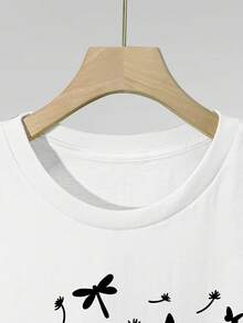 Camiseta de manga corta con estampado animal, 100% algodón, cuello redondo, para primavera/verano, lavable a máquina, económica y adecuada para uso casual en todas las estaciones, camiseta de mujer 97431-Vintage Street Style Unisex Loose Cotton Short Sleeve Crew Neck T-Shirt blusas para mujer. blusas.blusas casuales para dama. - Blanco - Ver 4