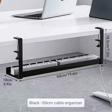 Under Desk Cable Management Tray, Metal Mesh Cable Organizer With Clips For Installation, 3 Holes, Cable Tray With Desktop & Underneath Cable Organizer, Adjustable Wire Rack, Suitable For Home Office Standing Desk - Black - View 14