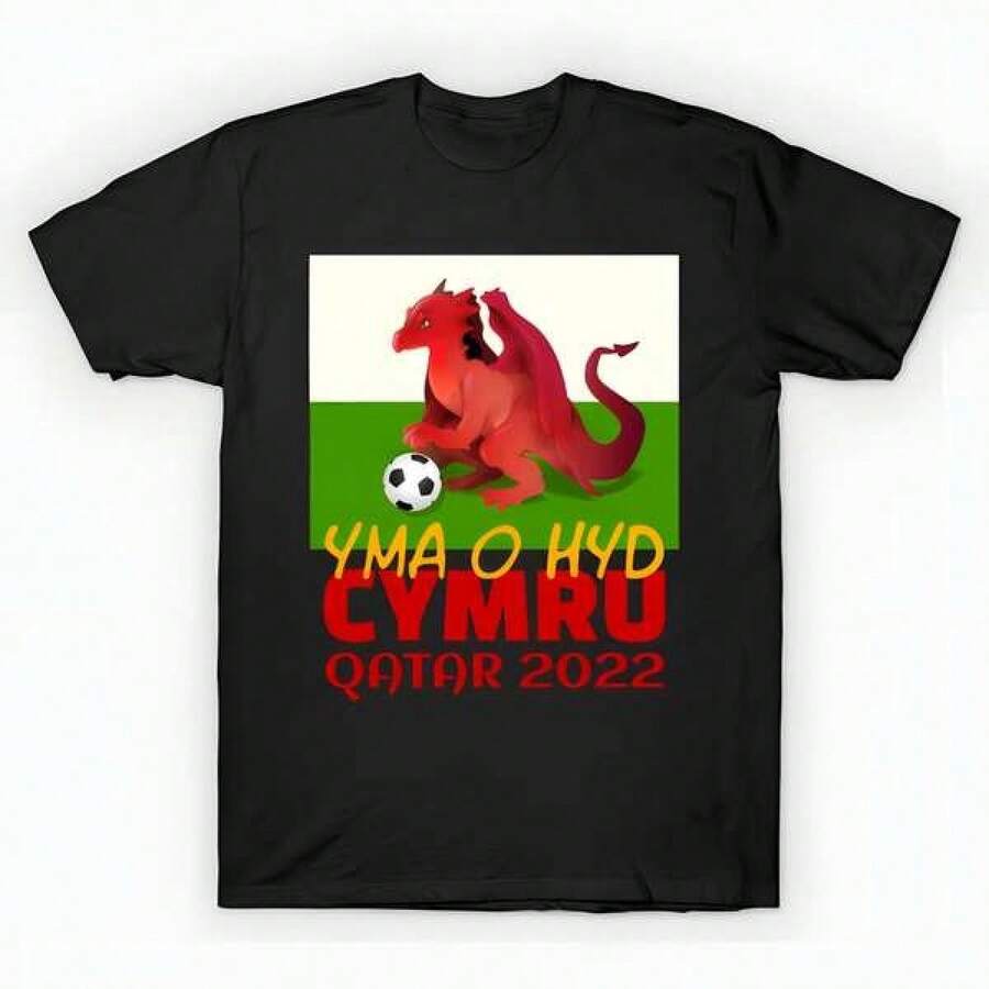 Wales Qatar World Cup 2022 T-Shirt unisex de la de algodón puro de alta densidad de 220 g. C-AmiS-eta uniS-ex 100 % aL-Godón de - Tejido de alta densidad. Apta para todo tipo de perS-onas, ya sean mujeres o hombres. Tejido duradero de alta C-Alidad apto para todas las estaciones, suave al tacto pero duradero. Tops transpirables. Conjuntos de otoño para mujer. Conjuntos de vaC-Aciones para mujer. Disfraz de Halloween para mujer. - Negro - Ver 1