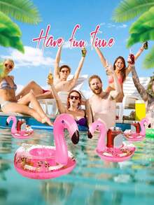 1/5/11pcs Pool Float, Flamingo Inflatable Drink Holder Wholesale, Flamingo Float, Inflatable Cup Holder And Flamingo Cup Holder. Perfect For Hawaiian Theme Party, Birthday, Wedding, Beach And Pool Party Decoration. - Multicolor - View 5