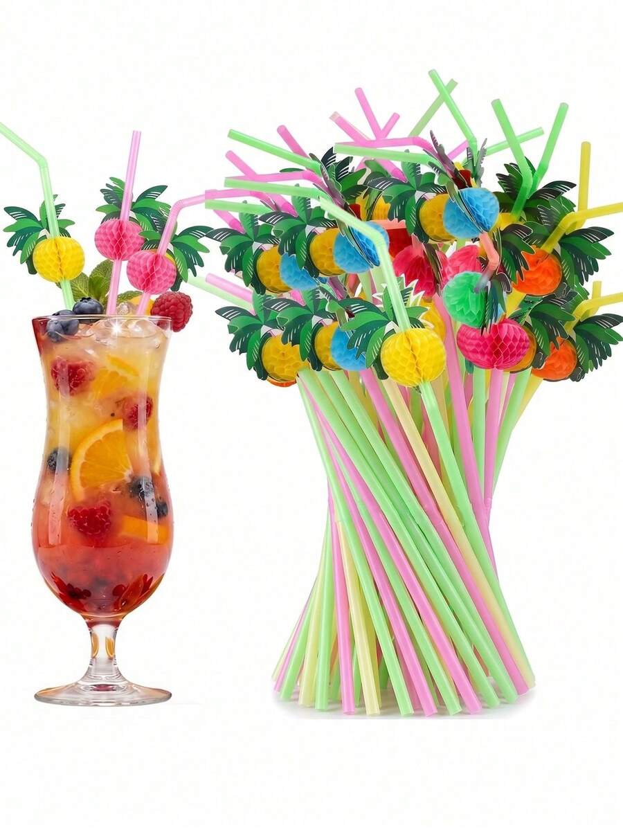 20 ống hút giấy hình tổ ong, ống hút giấy hình cây dừa, ống hút giấy cocktail kiểu Hawaii, ống hút giấy dùng một lần phù hợp cho tiệc Hawaii, tiệc bể bơi, tiệc sinh nhật, đám cưới, cocktail bãi biển Hawaii.