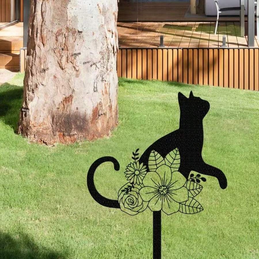 Best-Selling Acrylic Cat Silhouette Outdoor Garden Yard Decoration Stake, Double-Sided Hollow Craft - B - View 1