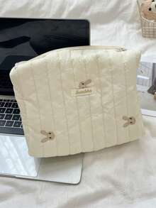 刺绣多功能化妆包大容量化妆品收纳手提包女士 - 杏色 - 查看 10