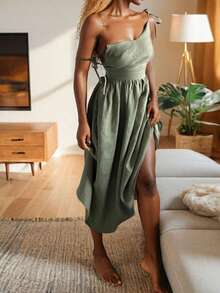 Vestido tirantes sin mangas cintura alta estilo sensual primavera 2026 - Verde - Ver 1