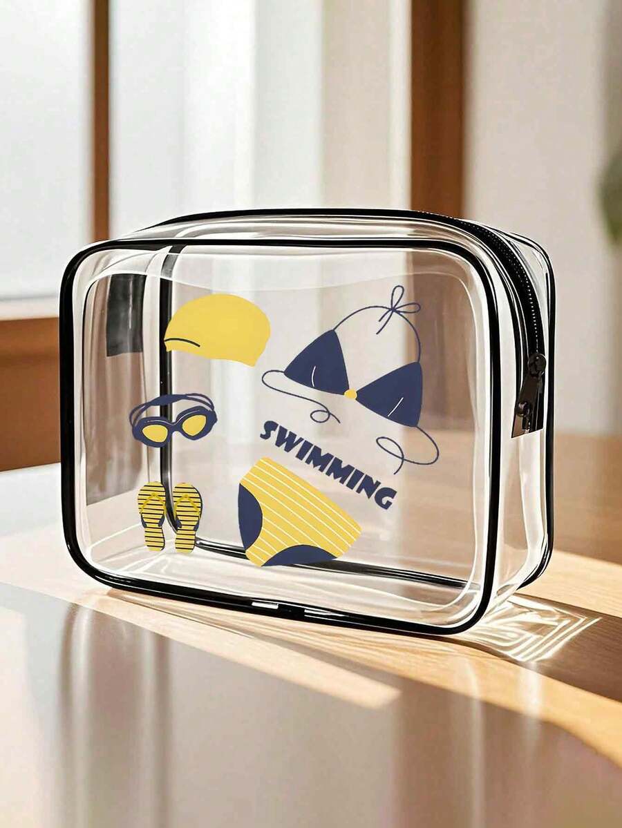 1pc Transparent PVC Storage Bag, Designed With Swimsuit And Swimming Gear Patterns - An Essential Item For Organizing Swimwear, Swimming Caps, Goggles And Other Accessories During Travel. Designed For Convenient Carrying, Suitable For Beach Trips Or Swimming Pool Use, Can Easily Store Personal Items And Daily Necessities. Features Zipper Closure. - Multicolor - View 1