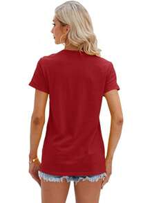 1Piece Fashion Casual For Men And Women City Bell Women T-Shirt Short Sleeve Tee Sunflower Graphic Loose Summer Top Versatile, Easy To Match, Suitable For Daily Wear, Urban Style, Holiday Outfits, Weekend Outfits. - 紅色 - 查看 4