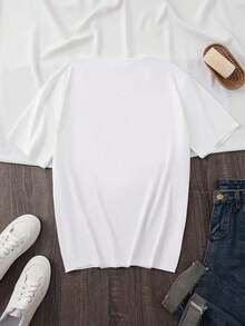 Bohemio Loose [Camiseta con Estampado Simulado 2D] Camiseta Casual de Manga Corta, Corte Regular, Lavable a Máquina, Esencial para Primavera y Verano, Suave y Cómoda, Camiseta de Mujer con Estampado Simulado de Corazón de Perla de Dibujos Animados, Camiseta de Algodón - Blanco - Ver 3