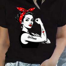 Women's T-Shirt - Powerful Women's T-Shirt | Inspiring Female Leadership With Female Icons - Casual Short-Sleeve Crew Neck T-Shirts For Women - Achieving Power Through Fashion - 黑色 - 查看 7