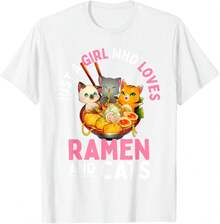 Camisetas estampadas de modaRamen Cat Neko Kawaii Anime Cats Gift Girl Teen Girls Women T-Shirt,Conjuntos familiares a juego, camisetas divertidas para mujer en español, camisetas para niños y niñas, camisetas del Mundial 2026, camisetas de dibujos animados/anime, camisetas con estampado de gatitos. - Blanco - Ver 1