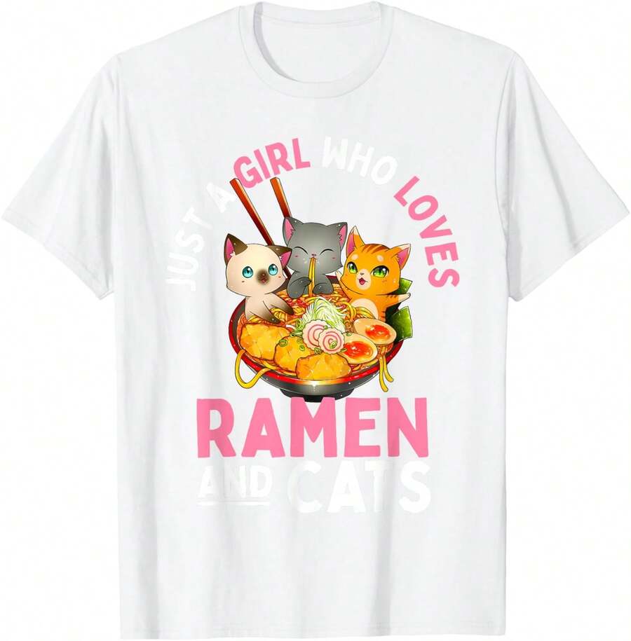Camisetas estampadas de modaRamen Cat Neko Kawaii Anime Cats Gift Girl Teen Girls Women T-Shirt,Conjuntos familiares a juego, camisetas divertidas para mujer en español, camisetas para niños y niñas, camisetas del Mundial 2026, camisetas de dibujos animados/anime, camisetas con estampado de gatitos. - Blanco - Ver 1