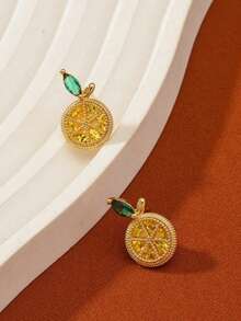 1 Pair Cute Strawberry Design Rhinestone Inlaid Dangle Earrings, Minimalist Versatile Daily Wear For Women - Multicolor - View 3