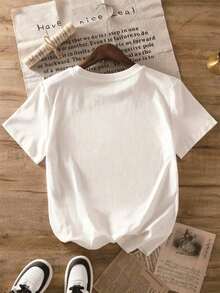 1 Piece Of Women's Short Sleeve T-Shirt With Leopard Print And Portrait, Casual, Versatile And Comfortable, New Women's Clothing, Cotton T-Shirt. - 白色 - 查看 4