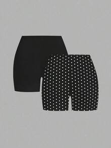 2 piezas Leggings básicos casuales de unicolor para mujer de talla grande, aptos para el verano - Multicolor 5 - Ver 2