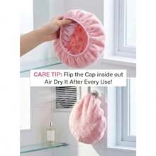 Auban Gorro de ducha, gorro de ducha para mujer, forro de tela de rizo EVA, exterior, reutilizable, doble capa, impermeable, gorro de pelo de baño grande para todas las longitudes de cabello rosa - Corazón - Ver 7