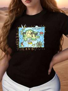 Magical Island With Fairies Sailing On Blue Seas And Palm Trees That Evoke Dreams And Adventures In A Lost World Full Of Fantasy And Freedom. Comfortable And Soft Women's T-Shirt For Everyday Wear - 黑色 - 查看 6