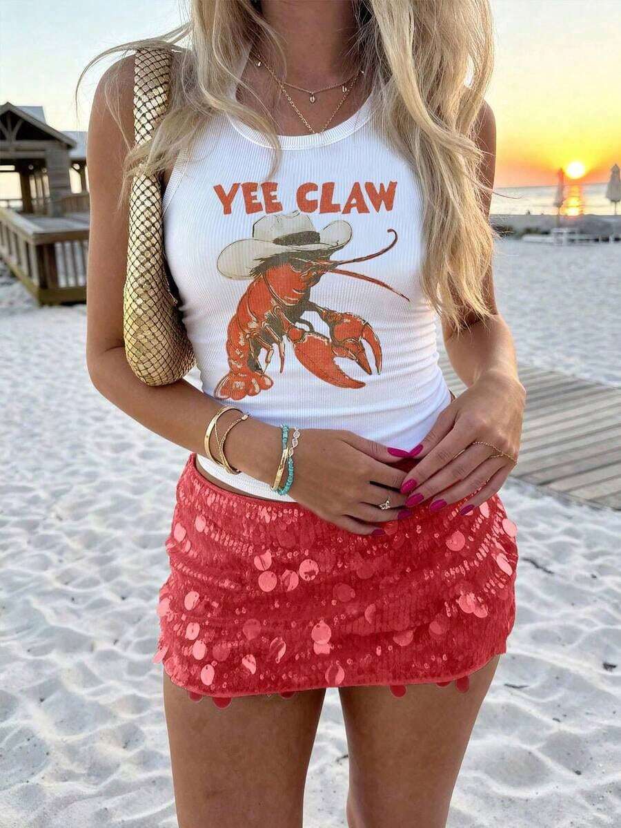 Top de camisola casual de vacaciones para mujer decorado con cuentas y estrellas de mar - Blanco 3 - Ver 1