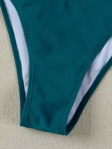 Nuevo conjunto de bikini negro sólido, sexy, elegante, casual, para playa, vacaciones y citas, sin tirantes, para primavera/verano - Azul marino - Ver 5