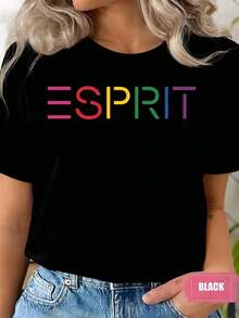 Women's Short-Sleeved T-Shirt With Round Neck And Rainbow Logo Print, For Casual Wear, Pride Festival, Comfortable Fabric And Suitable For Gifting, 220g - 黑色 - 查看 5