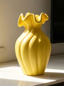 1Pc Wave Rim Vertical Ribbed Resin Vase - Light Luxury Ruffled Edge Flower Vase For Home & Desk Decor | Home Decor, Room Decor, Boho Decor, Desk Decor, Vintage Decor, Unique Gift, Table Centerpiece, Housewarming Gift - New Model - View 13
