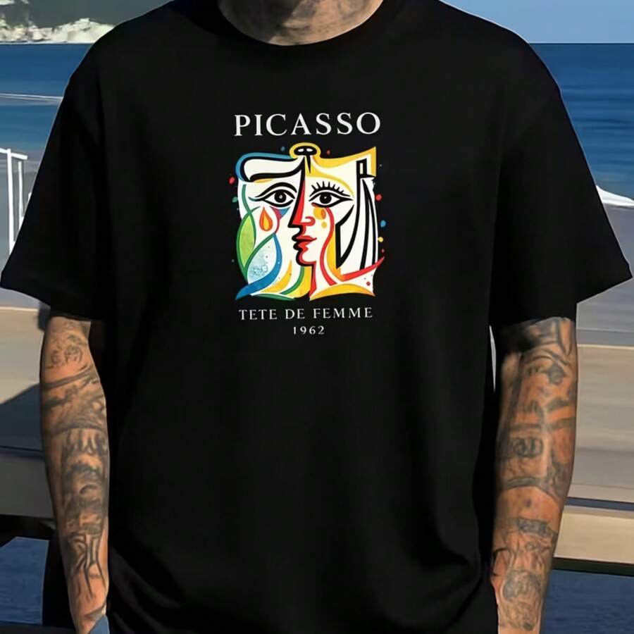 Printed T-Shirt For Men And Women - 黑色 - 查看 1