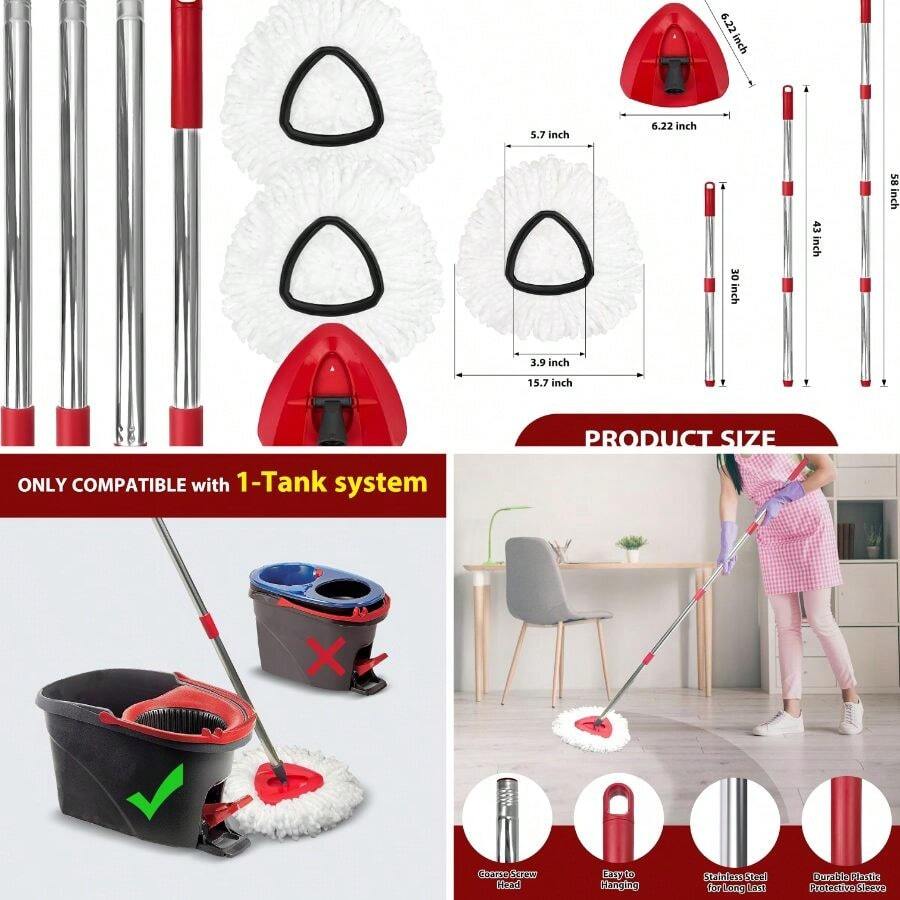 Mop Set O-Ceda EasyWring 1-System, Includes 2 Spin Mop 1 Handle (30-58in Adjustable 4-Section Pole), 1 Spin Mop Base - 2 個刀頭 + 1 個手柄 + 1 個底座 - 查看 1