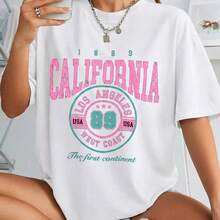 Camiseta corta con diseño gráfico 'California' inspirada en Y2K para mujer - Ajuste ceñido, manga corta, mezcla de poliéster elástico, blanco con letras azules, ideal para el verano y la ropa casual, camiseta de moda para el verano  Moda Y2K  Elasticidad - blanco4 - Ver 6