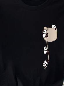 Camiseta Casual de Verano para Mujer, Cuello Redondo, Estampado de Panda, Manga Corta, Nueva Moda 2026 - Negro - Ver 3