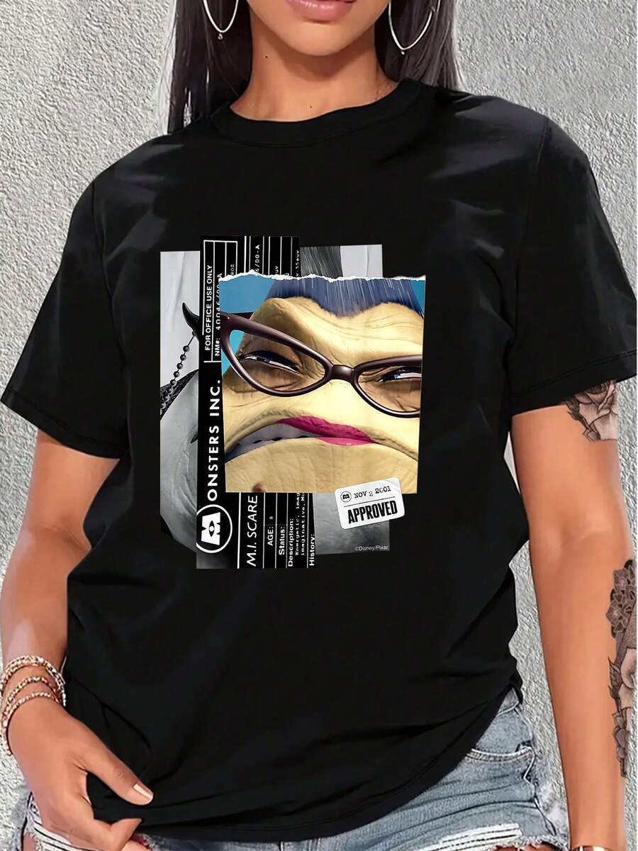 Fun Graphic Showing A Cartoonish Secretary With A Serious Expression And Large Glasses, Symbolizing Humor And A Strong Attitude. Ideal For Confident Girls. Comfortable And Casual Women's T-Shirt For Everyday Wear. - 黑色 - 查看 1
