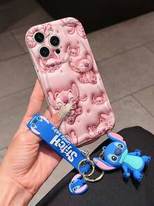 Disney Lilo And Stitch Phone Case : 3D Fluffy Pattern Border Protector Phone Soft Phone Case With A Free Cute Stitch Bracelet Chain Lanyard, Stitch, Lilo, Angel, For Apple 17 Promax 17 Pro 16 15 14 13 12 11 Pro Max XS Max X XR Soft Cover Summer Phone Case - trắng - Xem 3