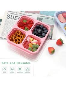 4-Compartment Bento Box With Lid, Reusable Divided Lunch Food Container For Meal Prep, School And Travel - Multicolor - View 4