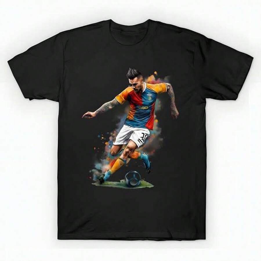 Football Kick T-Shirt unisex de la de algodón puro de alta densidad de 220 g. C-AmiS-eta uniS-ex 100 % aL-Godón de - Tejido de alta densidad. Apta para todo tipo de perS-onas, ya sean mujeres o hombres. Tejido duradero de alta C-Alidad apto para todas las estaciones, suave al tacto pero duradero. Tops transpirables. Conjuntos de otoño para mujer. Conjuntos de vaC-Aciones para mujer. Disfraz de Halloween para mujer. - Negro - Ver 1