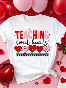 Camiseta Moderna Minimalista06 de Año Nuevo |   Diseño de Corazones Dulces, Secado Rápido, Casual de Verano, Regalo de San Valentín para Maestros, Manga, Tela casual para el día a día - Blanco - Ver 7