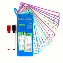 Juego de tarjetas didácticas de matemáticas 0-12 para niños, con tarjetas de aprendizaje de suma, resta, multiplicación y división, incluye 2 marcadores de borrado en seco y anillo de encuadernación - Multicolor - Ver 11
