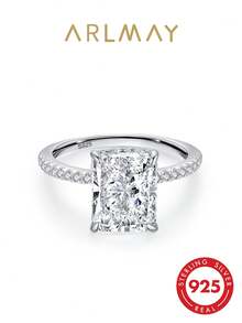 1pc 925 Sterling Silver Luxury Cubic Zirconia Engagement/Wedding Ring, Jewelry Gift For Women - Silver - View 1