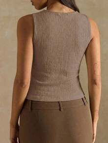 Camiseta de tirantes ajustada a rayas para mujer, ropa de verano y otoño para mujer, ropa de invierno para mujer, disfraces de Halloween, top marrón, top a rayas - Marrón - Ver 2