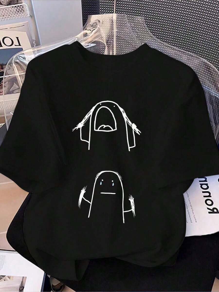 Camiseta de Verano para Mujer con Estampado Divertido y Humorístico, Diseño Bonito, Cuello Redondo, 100% Algodón, Ropa Casual de Verano - Negro - Ver 1