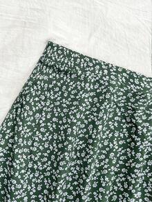Falda casual con abertura de estilo floral diminuto para vacaciones de mujer - Verde - Ver 3