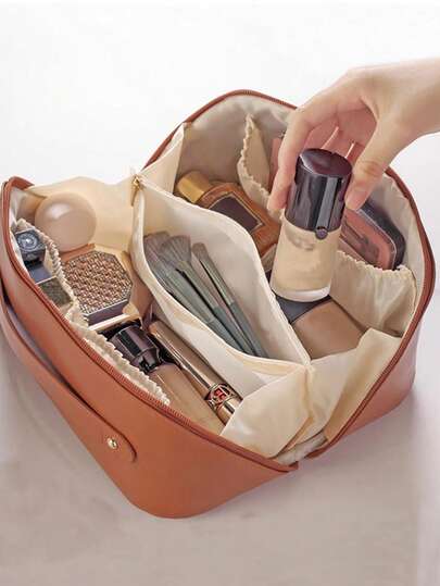 1pc PU Leather Waterproof Cosmetic Bag, Transparent Toiletry Bag For Travel, Swimming, Large Capacity Dual Handle Storage Bag, Waterproof Makeup Organizer Bag, Portable Waterproof Toiletry Bag For Travel, Swimming, Bathing, Women Transparent Beach Bag, Waterproof Bag, Oval Cylindrical Storage Beach Bag, Transparent Beach Bag, INS Style Shoulder Bag, Swimming Bag, Bathing Storage Bag