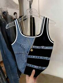 Camiseta de tirantes ajustada con estampado de denim regular, de gran para mujeres - Multicolor - Ver 3