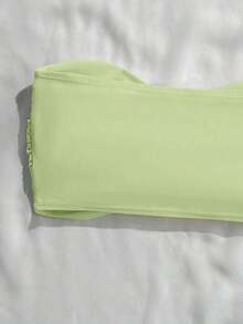 Top de bikini bandeau de un solo color con efecto retorcido - verde menta - Ver 3