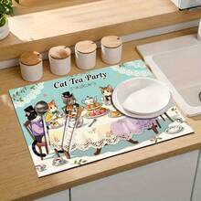 1pc Absorbent Placemat, Cartoon Cat Afternoon Tea Theme Pattern, Suitable For Home And Cafe, Floral Trim Decoration, Multipurpose Drainage Mat, Home Gift, Tabletop Decor - XYLSD-377 - View 9