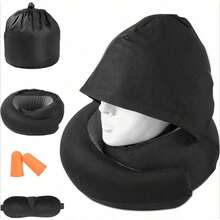 [Hat-Attached Neck Pillow]Foam Travel Pillow Office Or Car Use During Long Flights Includes Eye And Earplugs; Portable And Foldable Deep Relaxation - Xám (Không lông) - Xem 4